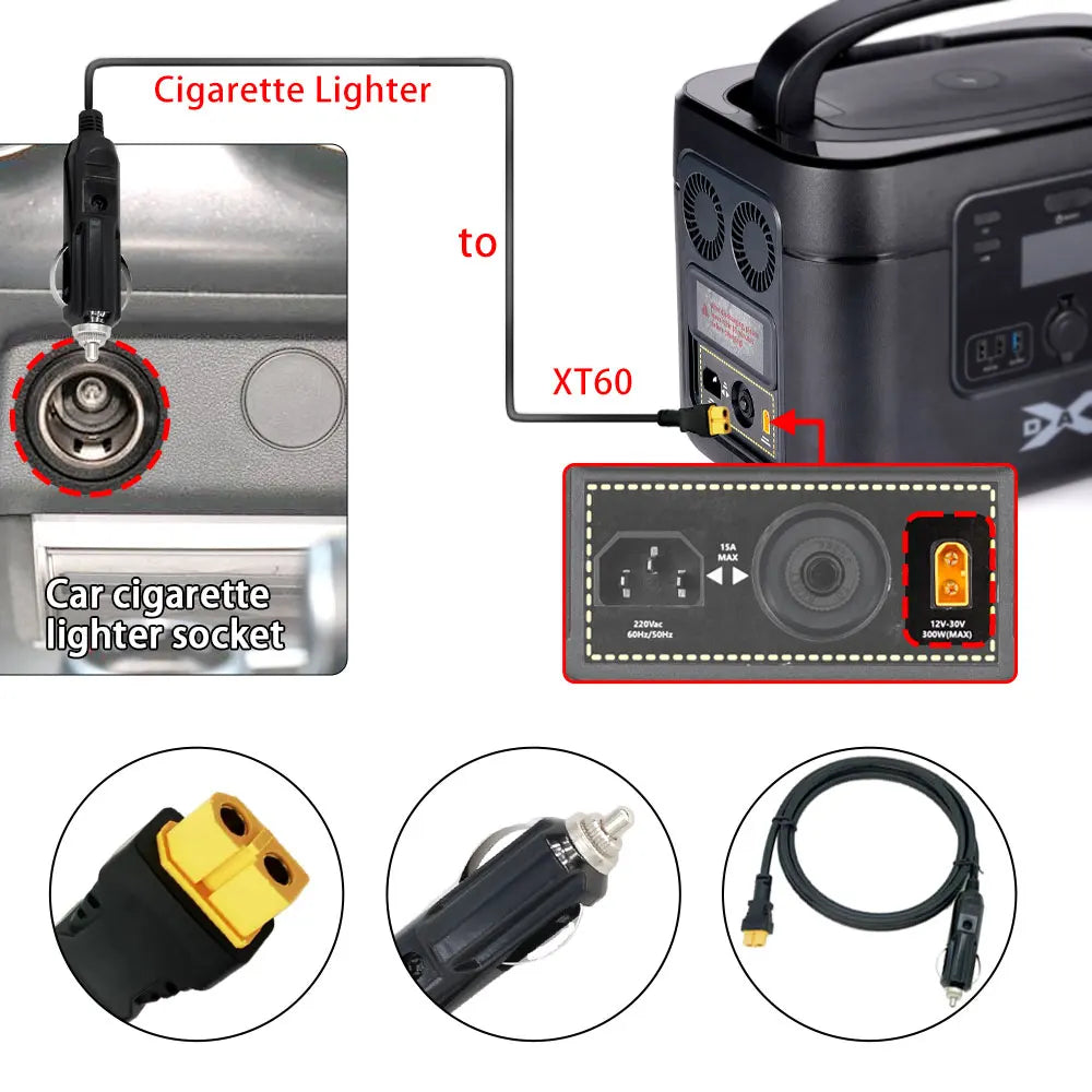 Car Cigarette Lighter to XT60 Cable 12V 24V Charging Cable