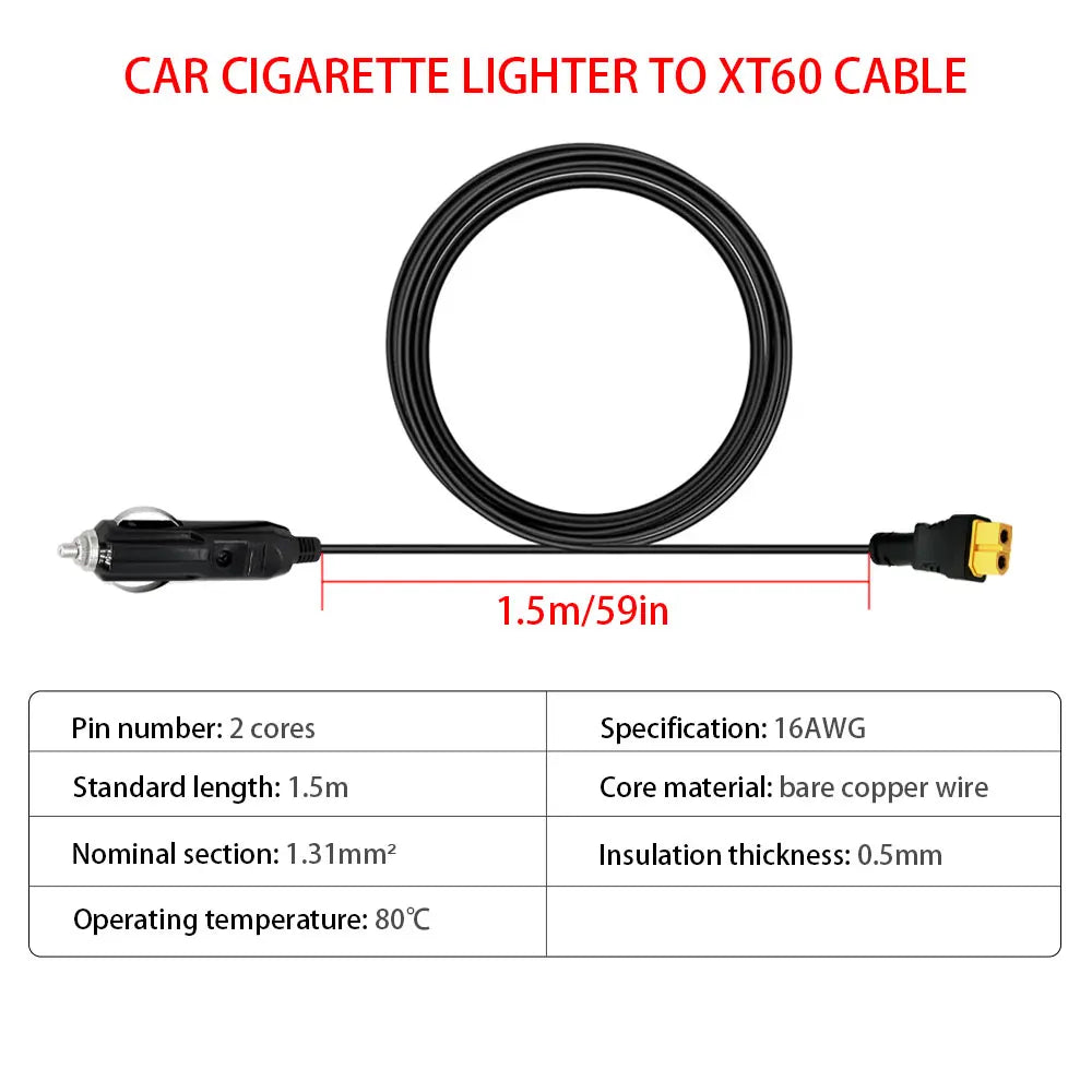 Car Cigarette Lighter to XT60 Cable 12V 24V Charging Cable